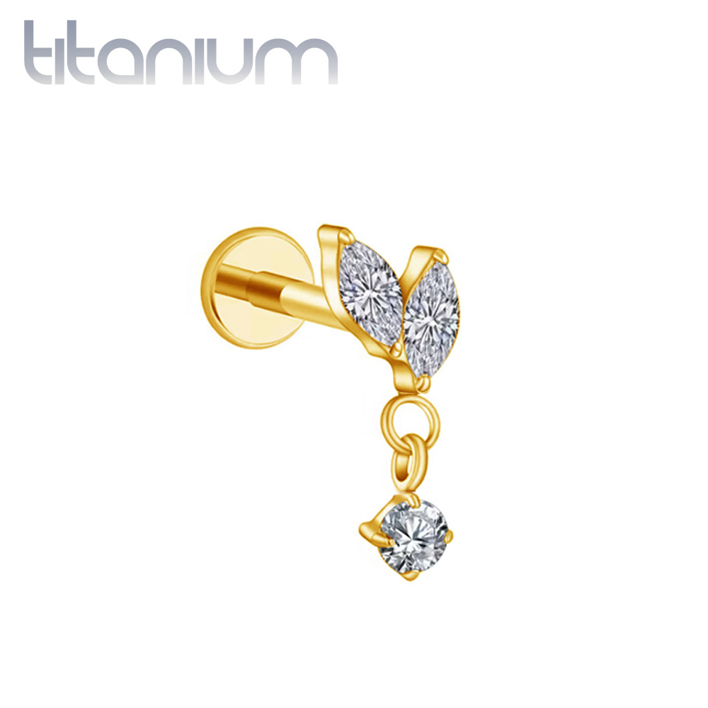 עגיל הליקס / טראגוס / קונץ' / פלאט מטיטניום וציפוי זהב - 2 מרקיזים ועיגול נתלה לבנים