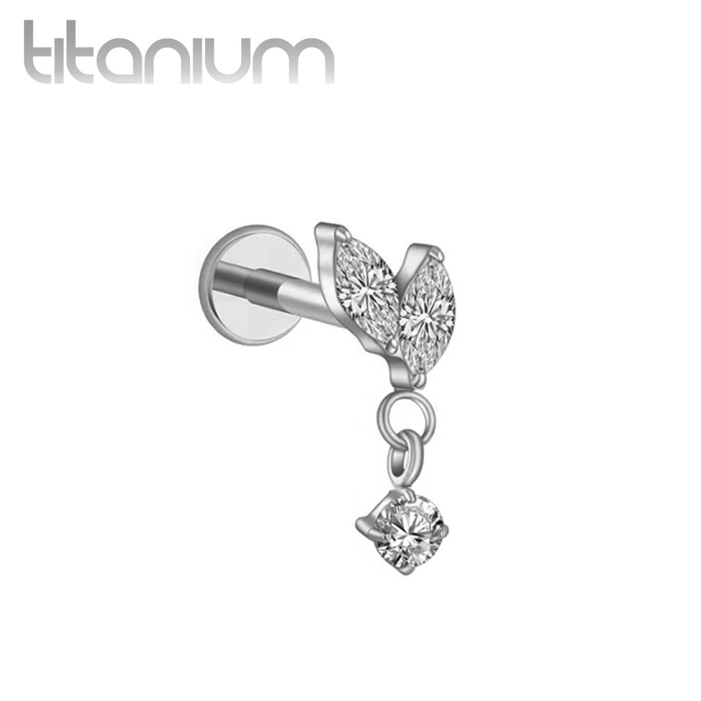 עגיל הליקס / טראגוס / קונץ' / פלאט מטיטניום - 2 מרקיזים ועיגול נתלה לבנים