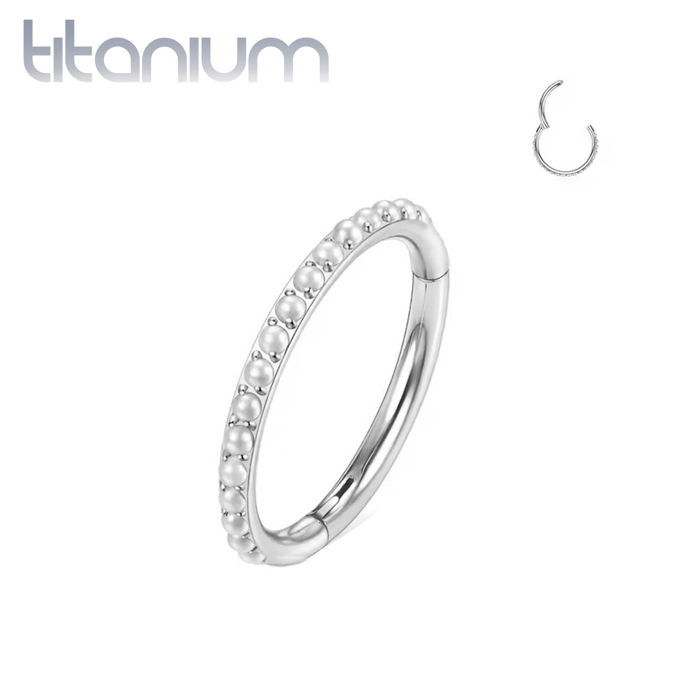 עגיל הליקס / קונץ ' טבעת קליקר מטיטניום 1.2 * 10 / 8  מ"מ ופנינים לבנות