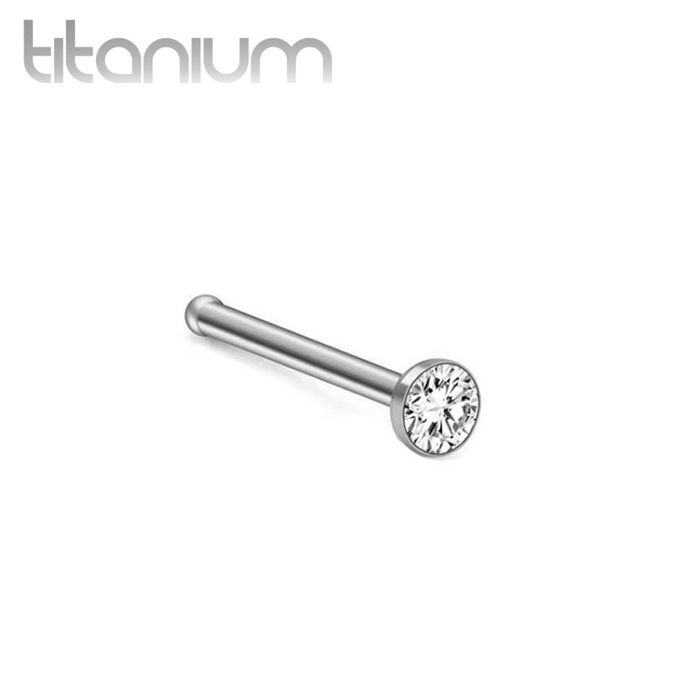 נזם אף ישר מטיטניום 2 / 2.5 ממ קריסטל לבן