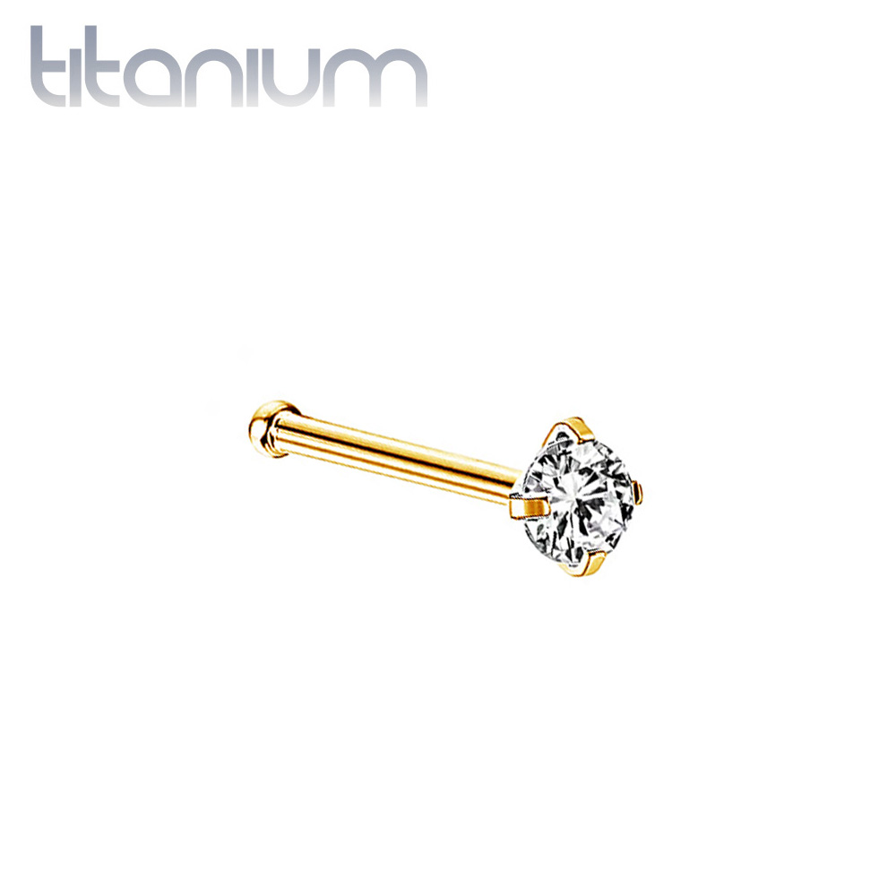 נזם אף ישר מטיטניום וציפוי זהב 1.5 / 2 / 2.5 / 3 ממ קריסטל לבן