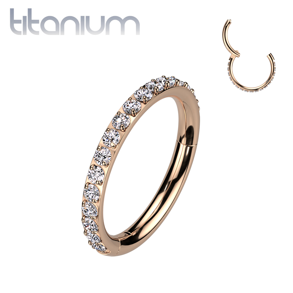 עגיל טראגוס / הליקס / קונץ ' טבעת קליקר מטיטניום וציפוי זהב רוז 1.2 * 10 / 8 / 6 מ"מ וקריסטלים לבנים