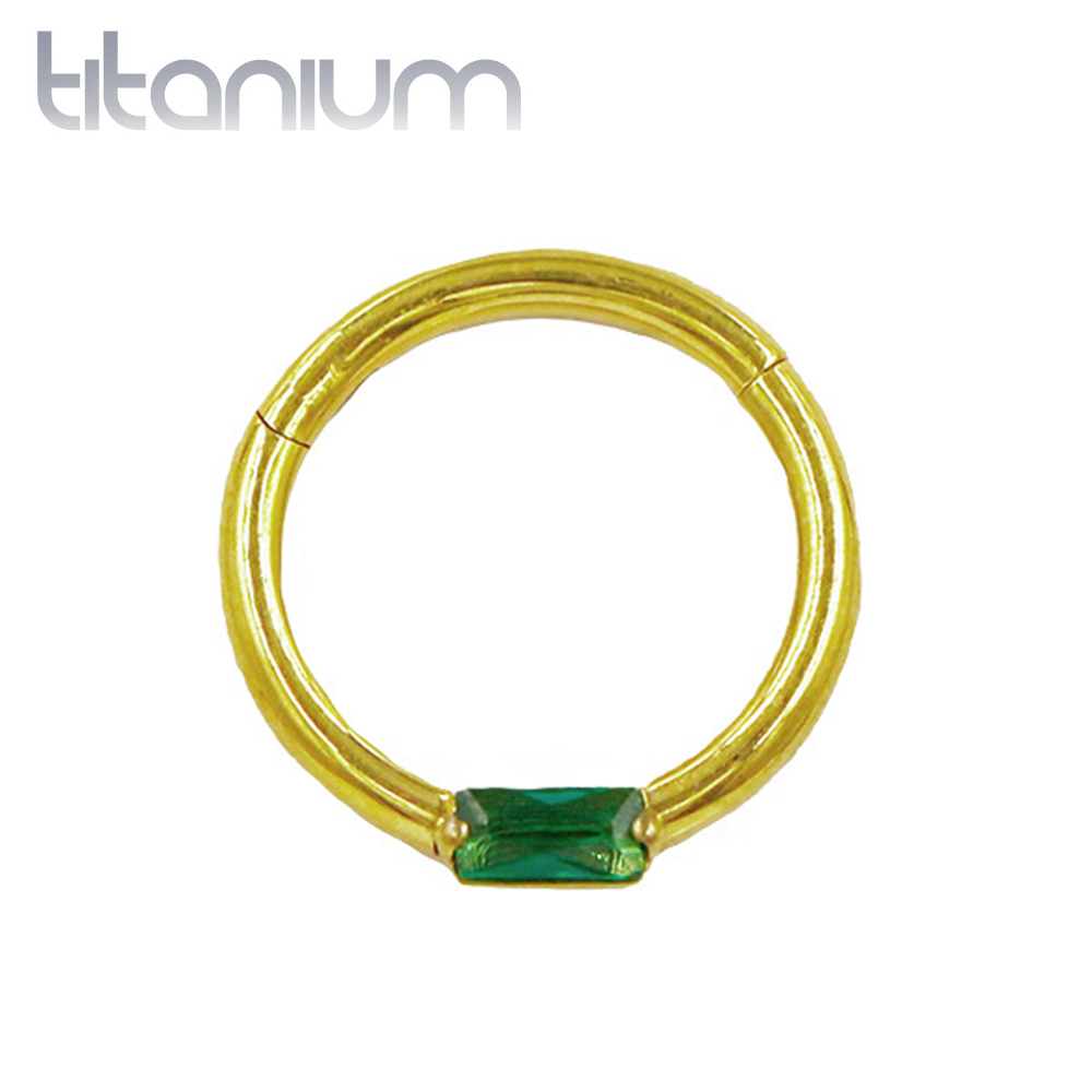 עגיל הליקס / ספטום קליקר מטיטניום וציפוי זהב 1.2 * 8 מ"מ זירקון באגט ירוק