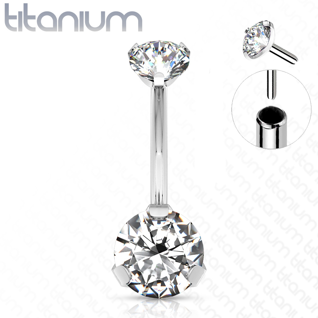 עגיל פירסינג בטבור מטיטניום - עיגול זירקוניה לבן (סגירה ללא הברגה)