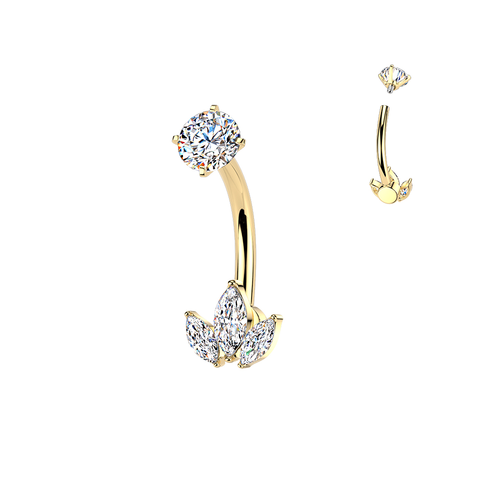 עגיל פירסינג בטבור וציפוי זהב – לוטוס זירקונים לבנים