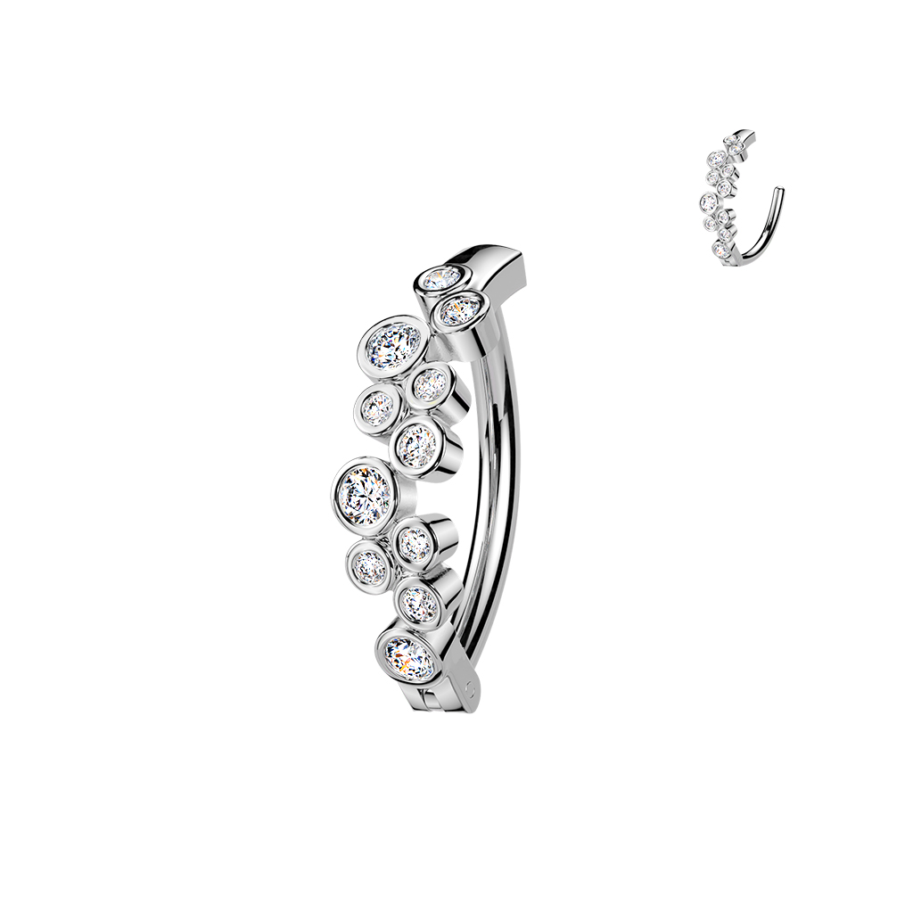 עגיל פירסינג קליקר בטבור - מיקס עיגולים קריסטלים לבנים