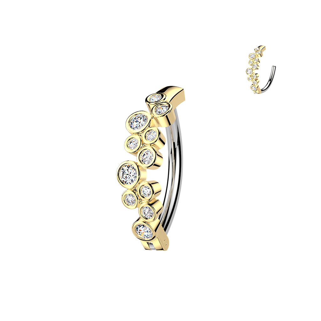 עגיל פירסינג קליקר בטבור וציפוי זהב - מיקס עיגולים קריסטלים לבנים