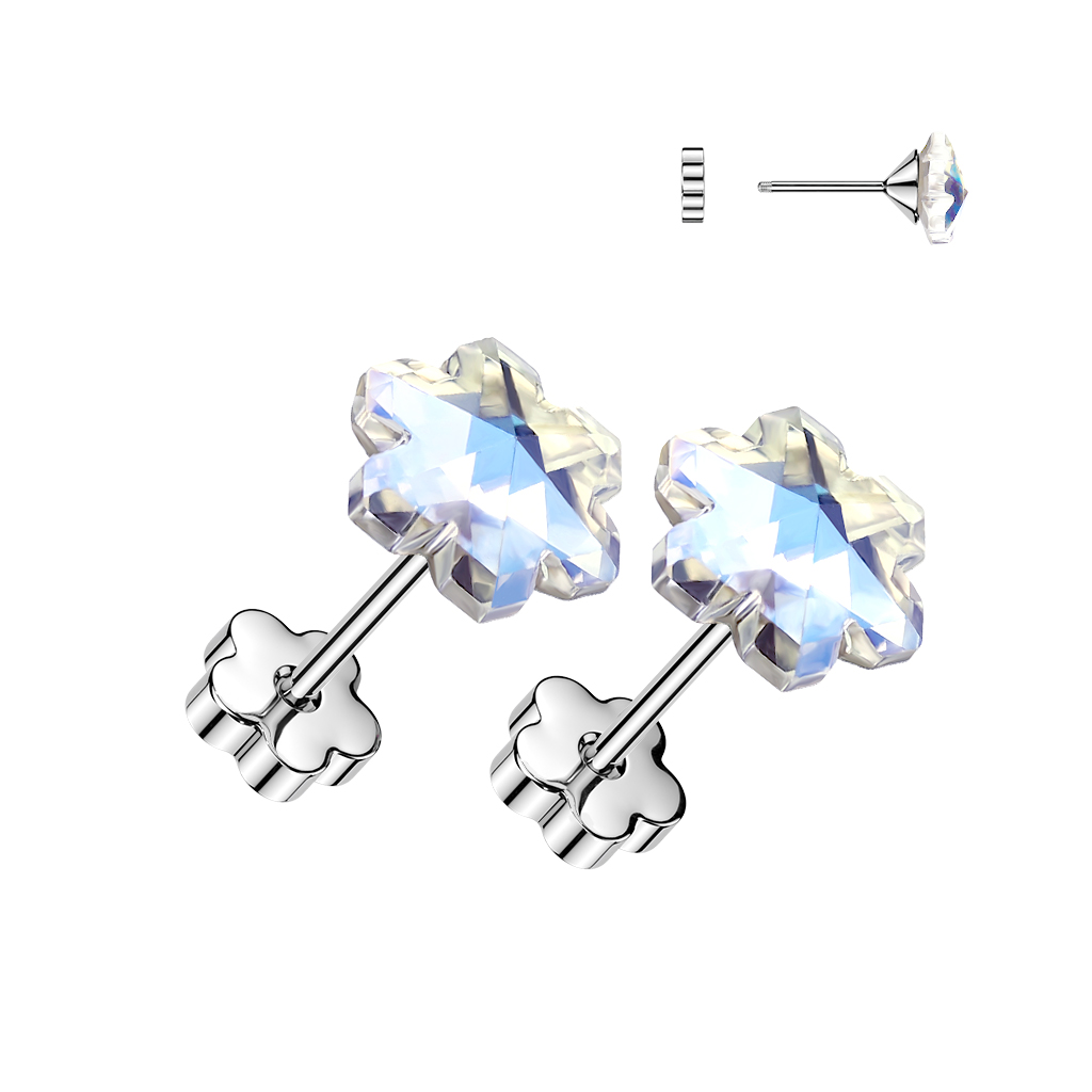 עגילי סטד מסרג'יקל סטיל - פרח ריינבו וסגירה אחורית בהברגה של פרח