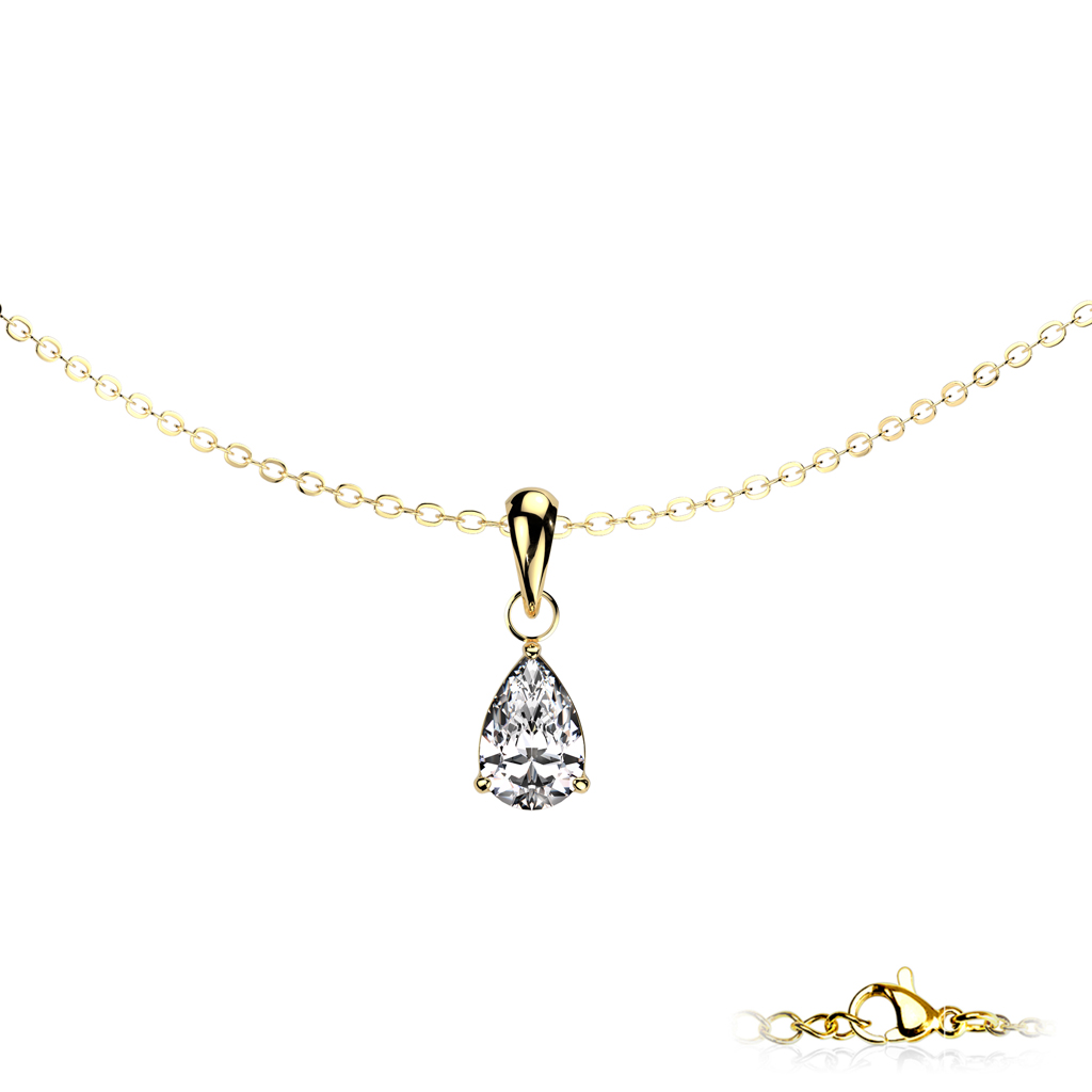 שרשרת מסטיל וציפוי זהב - זירקוניה טיפה